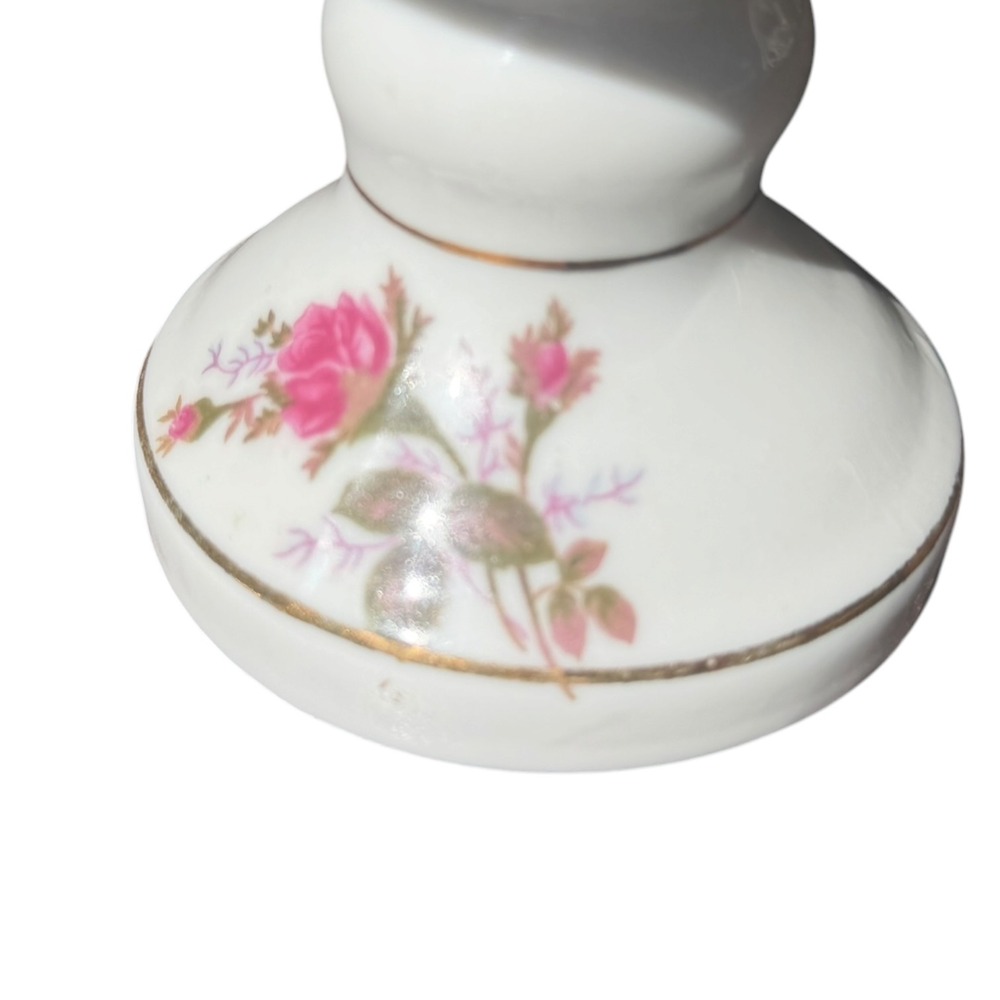 Vintage Japan Porcelain Floral Oil Lamp Pink Roses Gold Trim Hurricane Style 10" - Picture 8 of 15